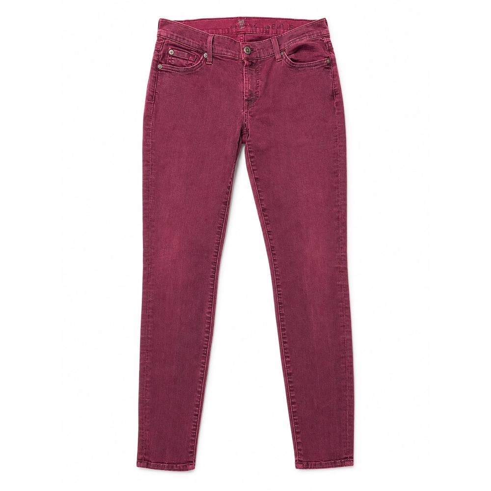 7 For All Mankind Skinny Jeans Burgundy Women's Size 28 Mid Rise Made in USA